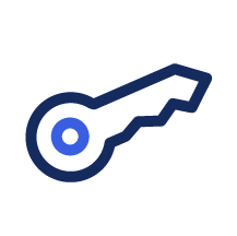 Icon of a blue key with a circular head and jagged edge.
