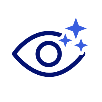 Stylized eye icon with three sparkling stars around it.