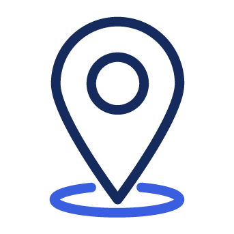 Map location pin icon above a blue circular base.