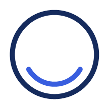 A large navy blue circle with a smaller curved light blue line inside forming a partial smile shape.