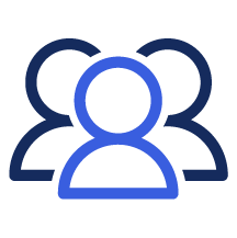 Icon of three outlined human figures representing a group or team.