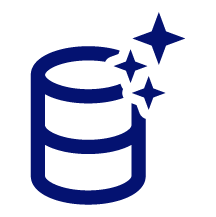 Icon of a clean cylindrical database with three sparkling stars.