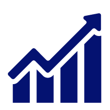 Bar chart with an upward trending arrow indicating growth or increase.