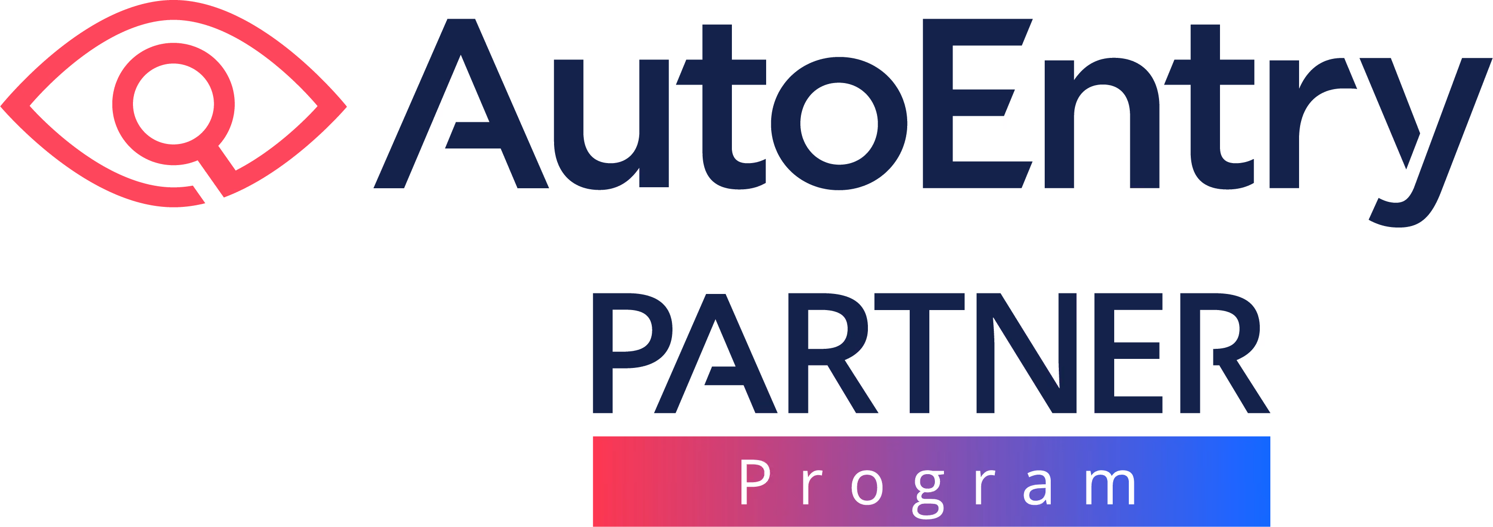 AutoEntry Partner Program logo with an eye-shaped magnifying glass icon and gradient bar under the word Program.