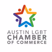 Austin LGBT Chamber of Commerce logo featuring a rainbow-colored star formed by five stylized human figures.