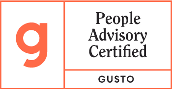 Gusto People Advisory Certified badge with a lowercase 'g' and the word GUSTO.