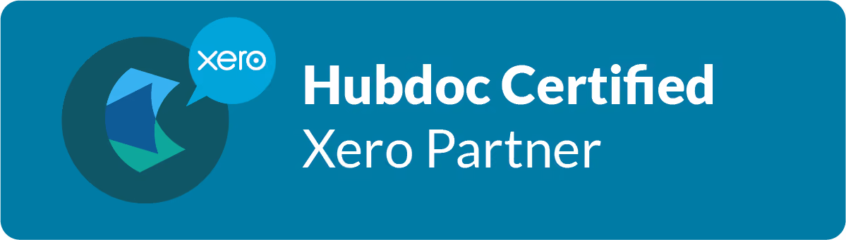 Hubdoc Certified Xero Partner badge on teal background with Xero logo.