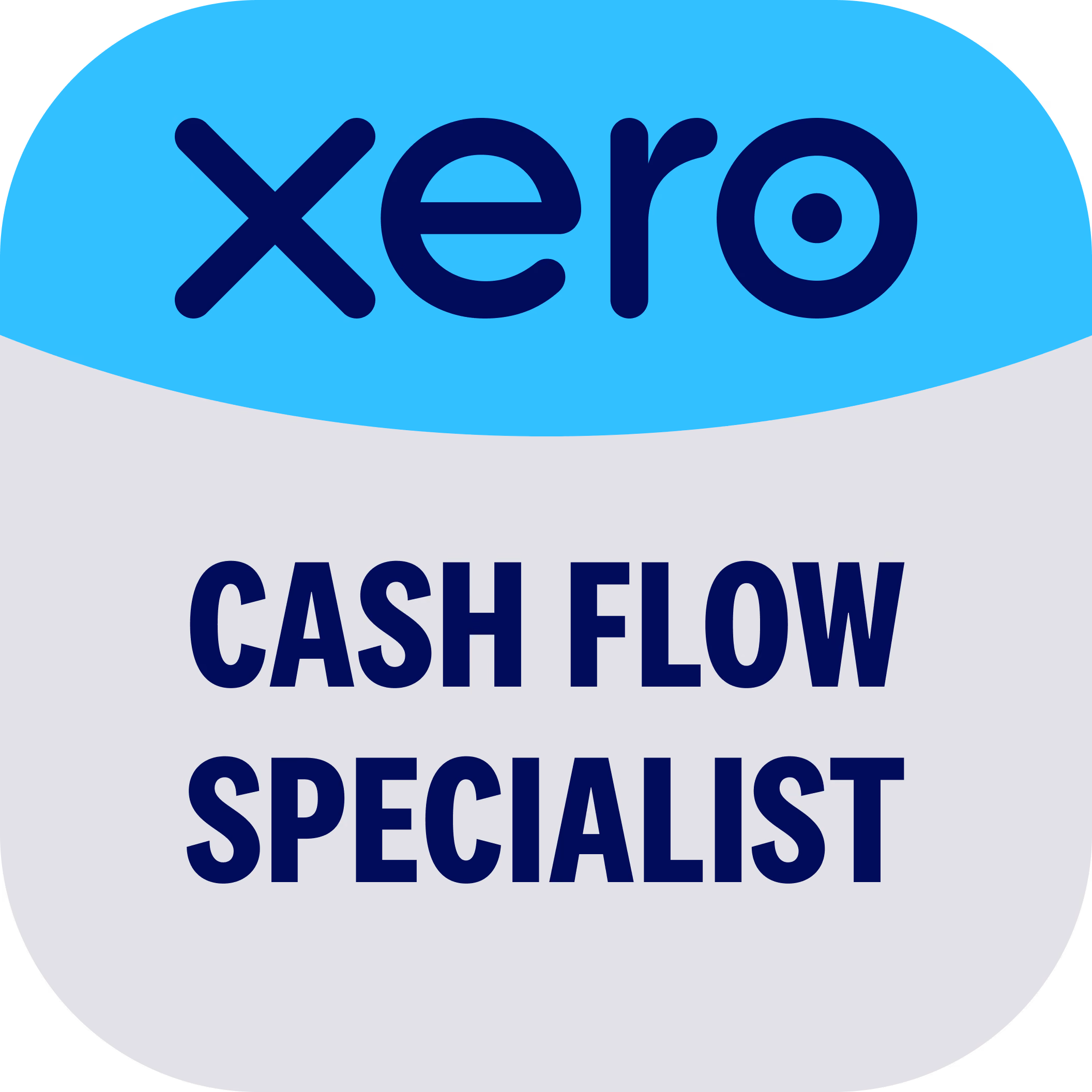 Xero cash flow specialist badge with blue logo and text.