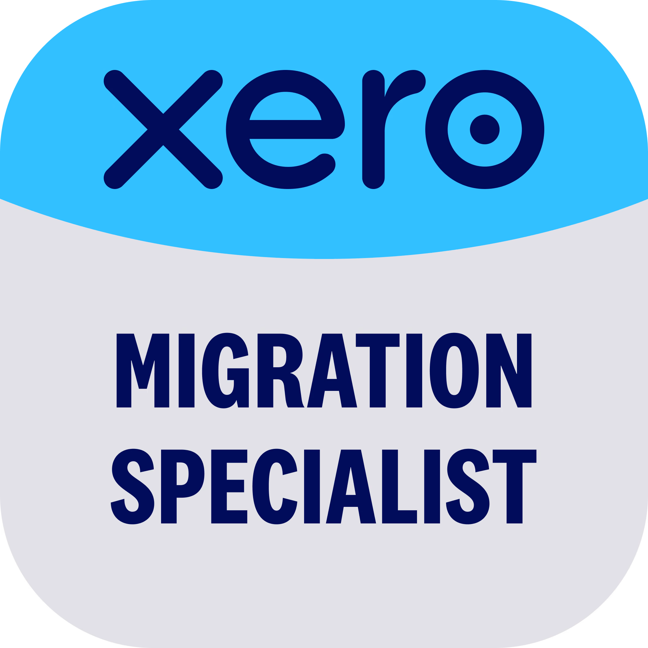 Xero logo with text 'Xero migration specialist' indicating expertise in Xero software migration.