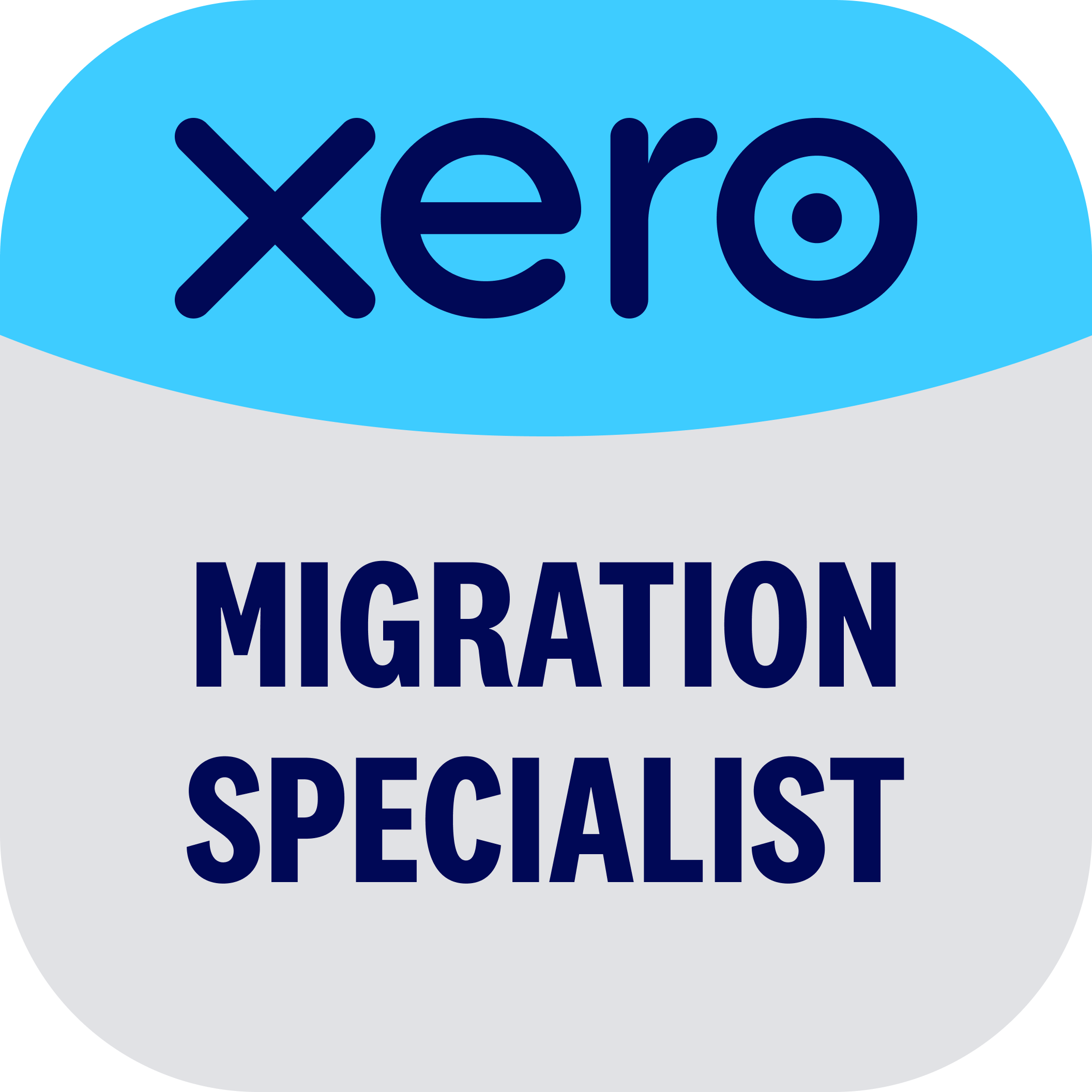 Xero logo with text 'Xero migration specialist' indicating expertise in Xero software migration.