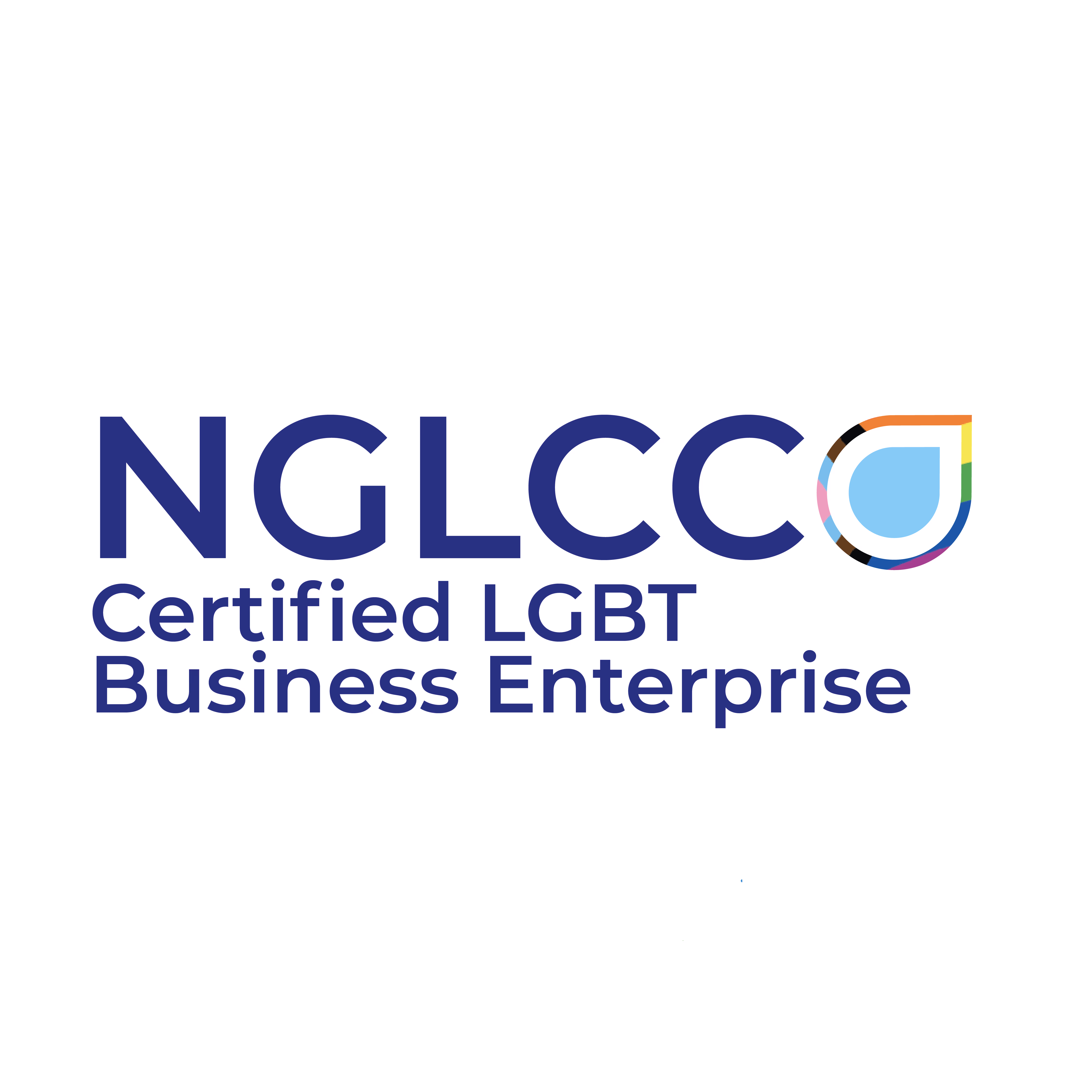 NGLCC logo with multicolored overlapping squares and text 'Certified LGBTQBE' below.