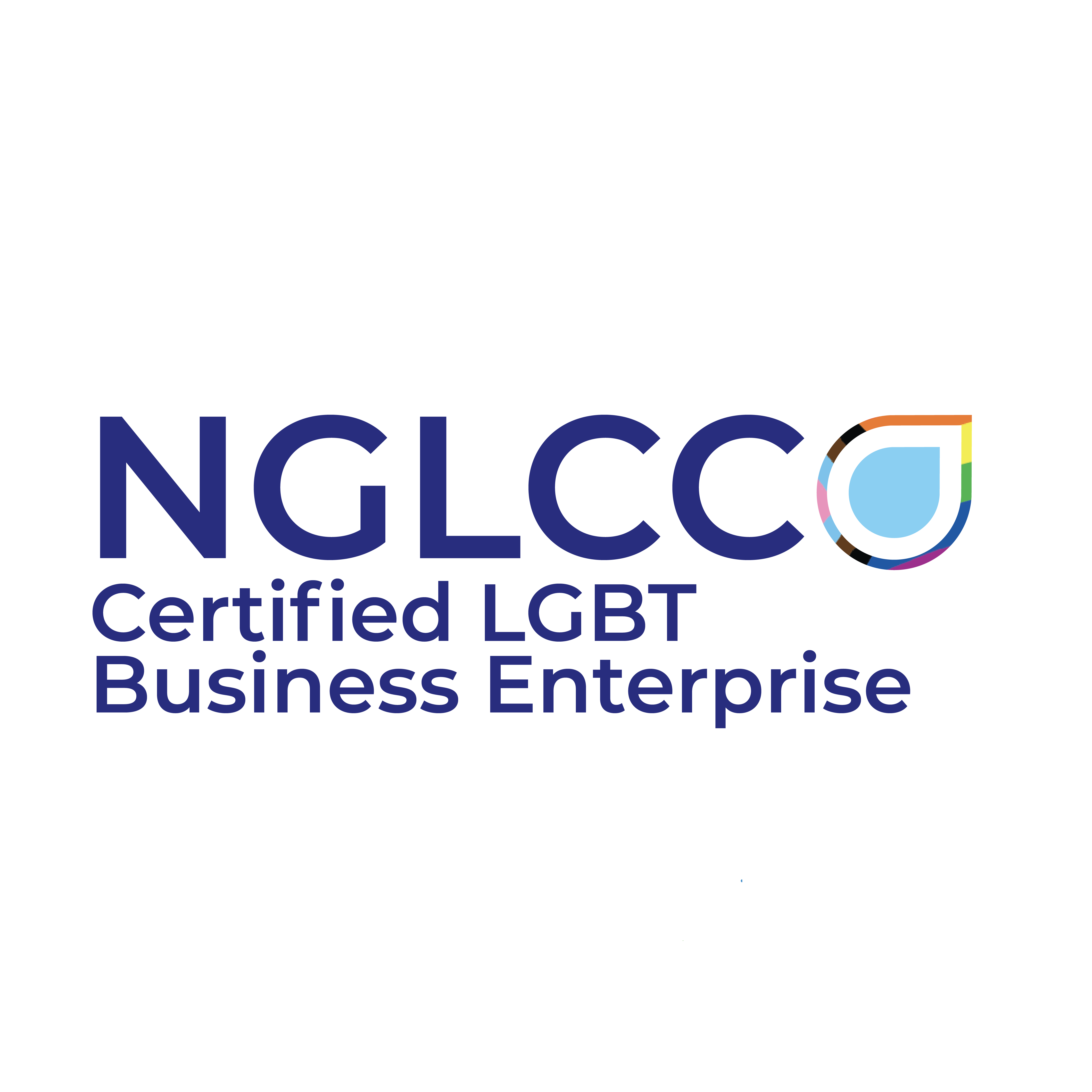NGLCC logo with multicolored overlapping squares and text 'Certified LGBTQBE' below.