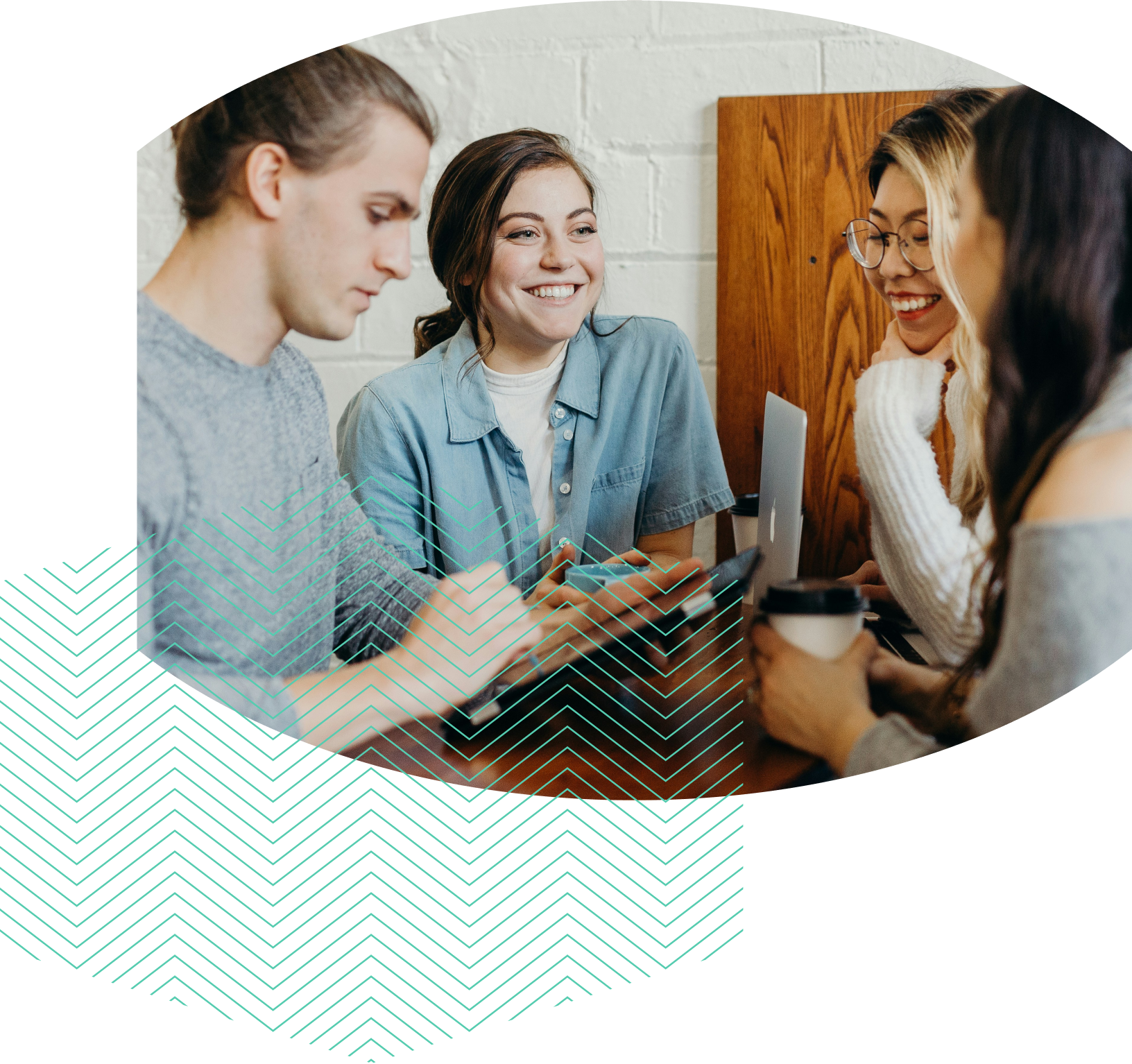 Group of international students happily studying together
