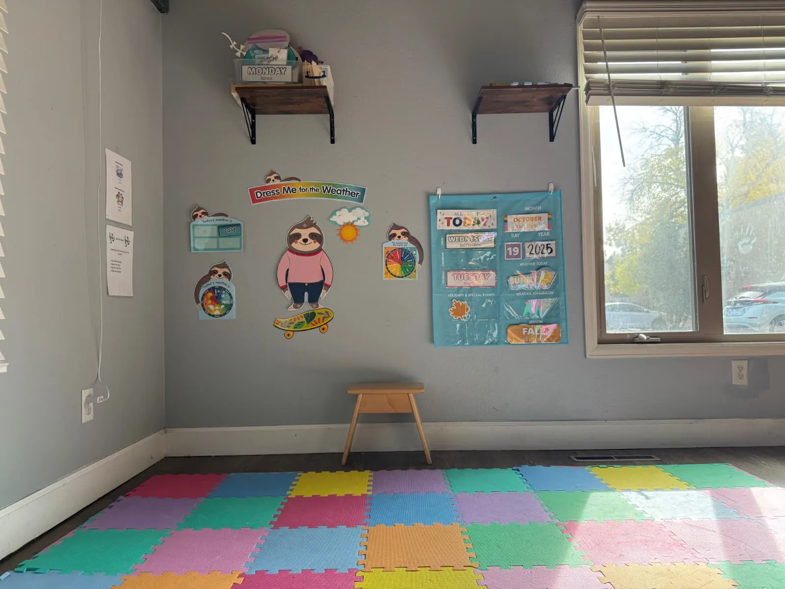 Colorful foam-mat play room at the Attain SLB clinic in Fort Collins