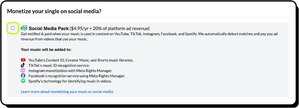 The Social Media Pack checkbox on the upload form