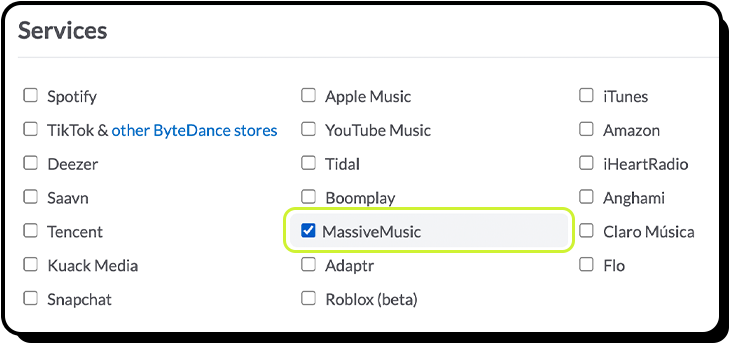 The MassiveMusic checkbox on the upload form