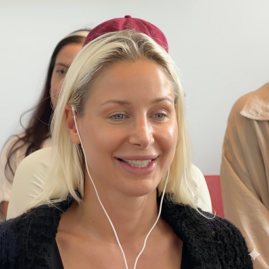Woman using Roga devices smiling