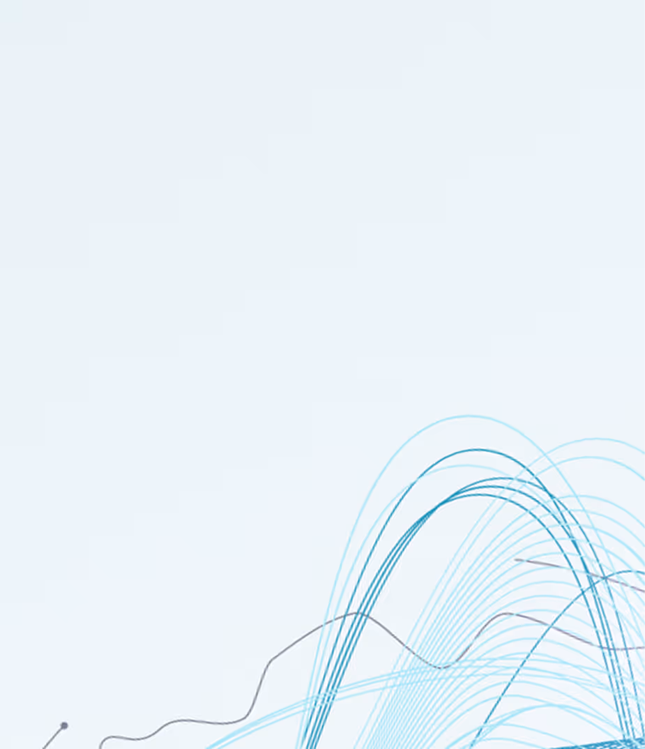 Abstract lines and curves in shades of blue and gray creating wave-like patterns on a light background.