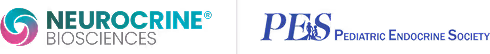 Neurocrine Biosciences logo with teal and purple spiral icon and text, separated by a vertical gray line from the blue PES logo with the words Pharmaceutical Empowerment Society.