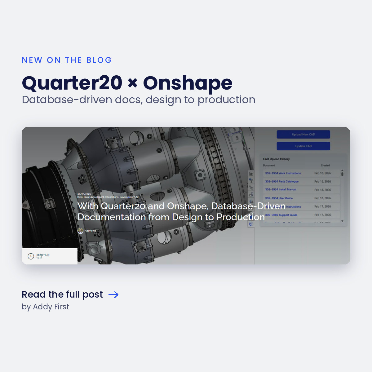 With Quarter20 and Onshape, Database-Driven Documentation from Design to Production