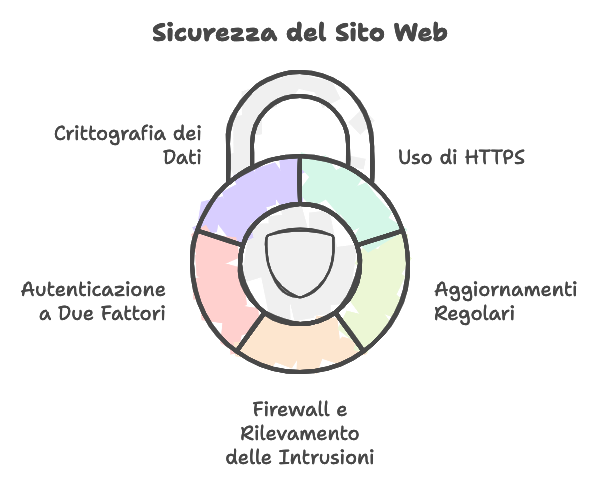 Diagramma a lucchetto che illustra i componenti della sicurezza del sito web