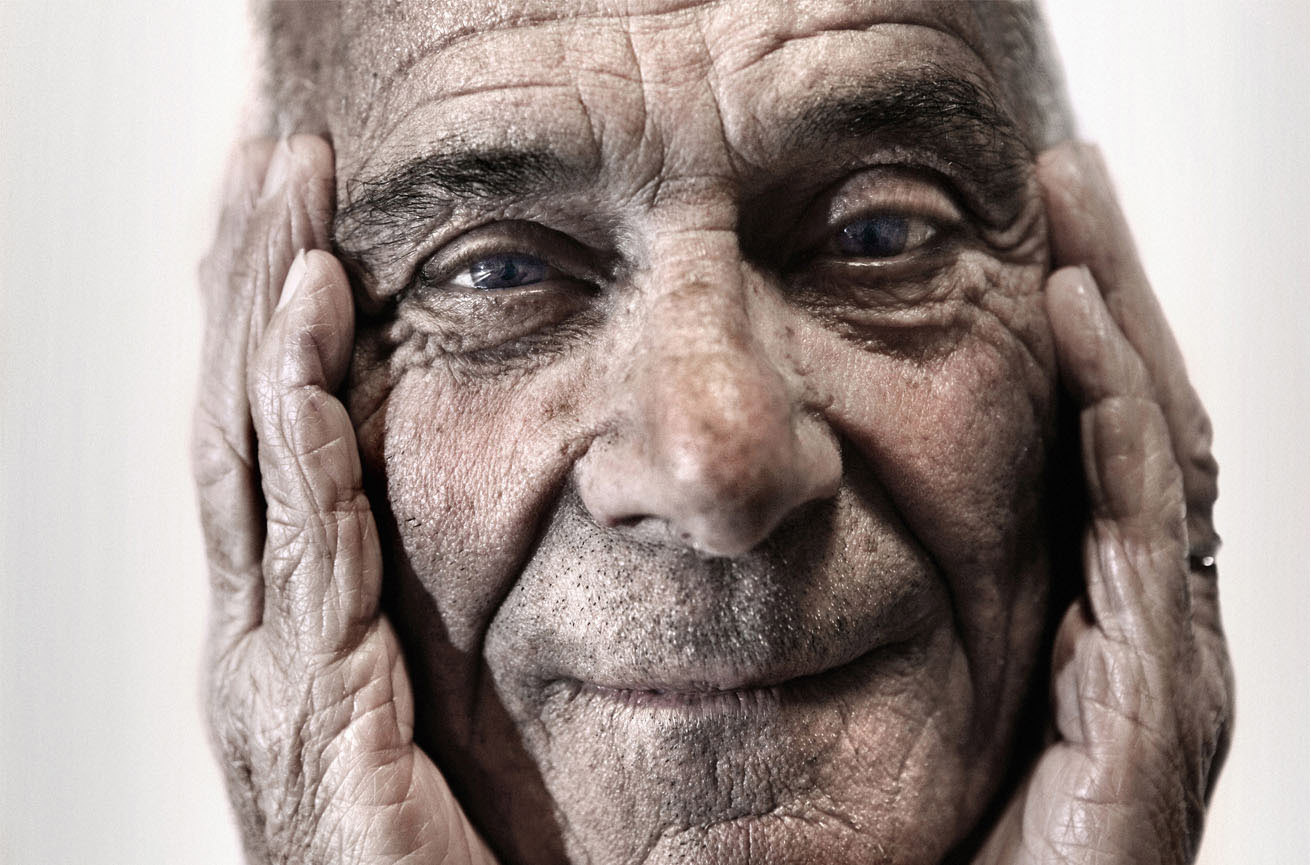 Tony Hassler's portrait: Wrinkled elder with weathered face and kind eyes