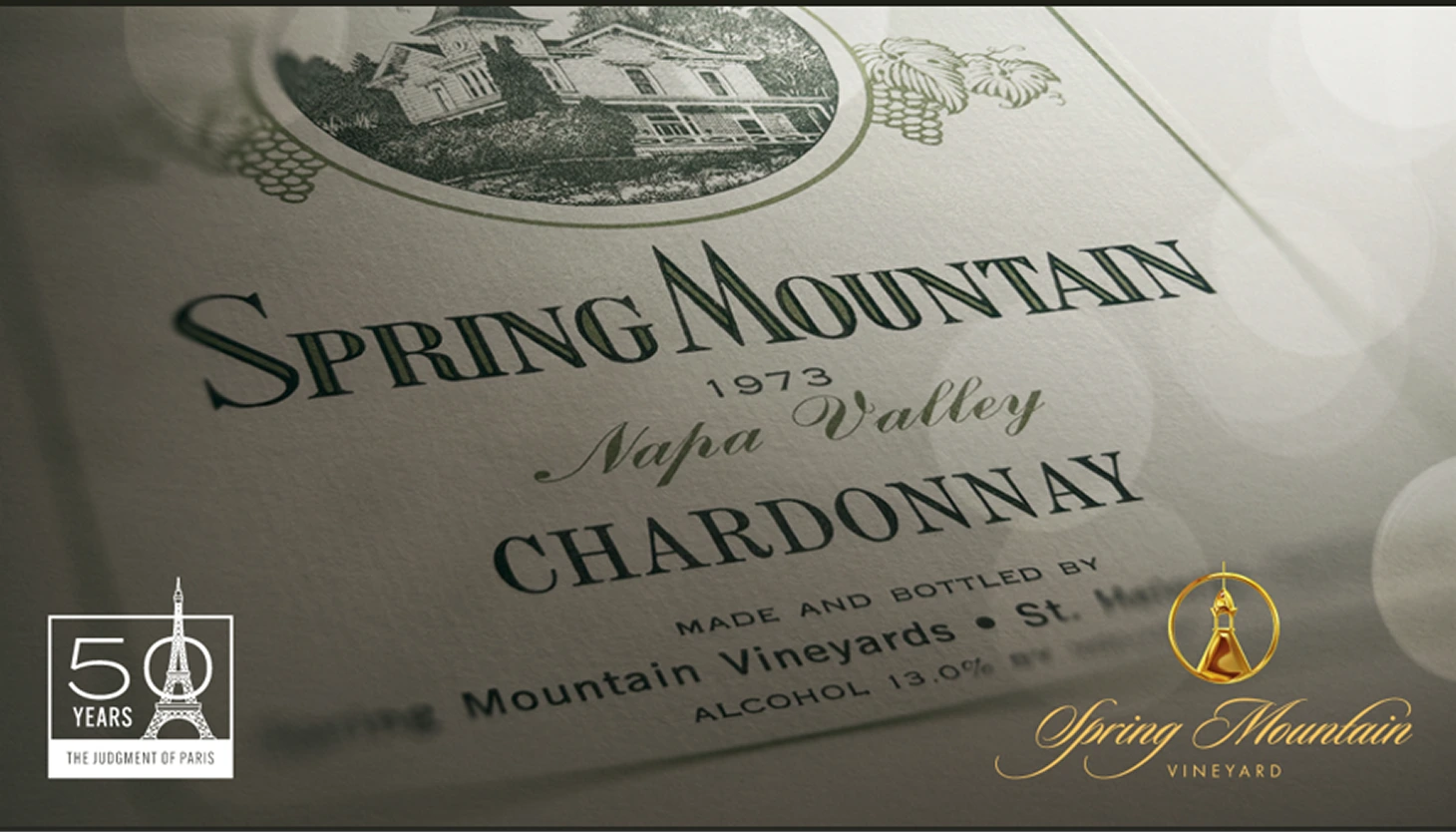Label of the Spring Mountain Vineyard 1973 Chardonnay, placed 4th in the 1976 Paris blind tasting that became part of the Napa Valley wine history.