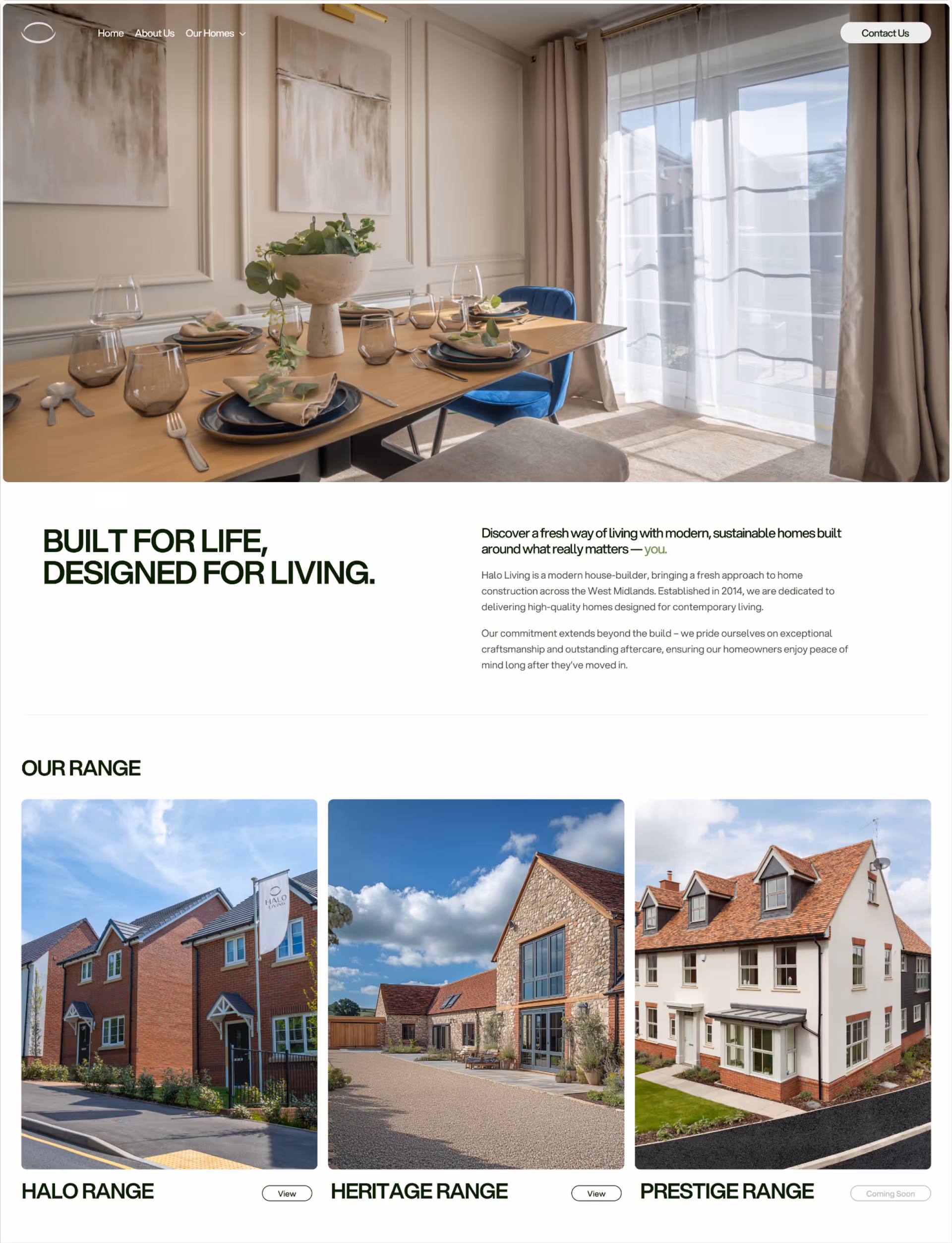 The homepage from the Halo living website.