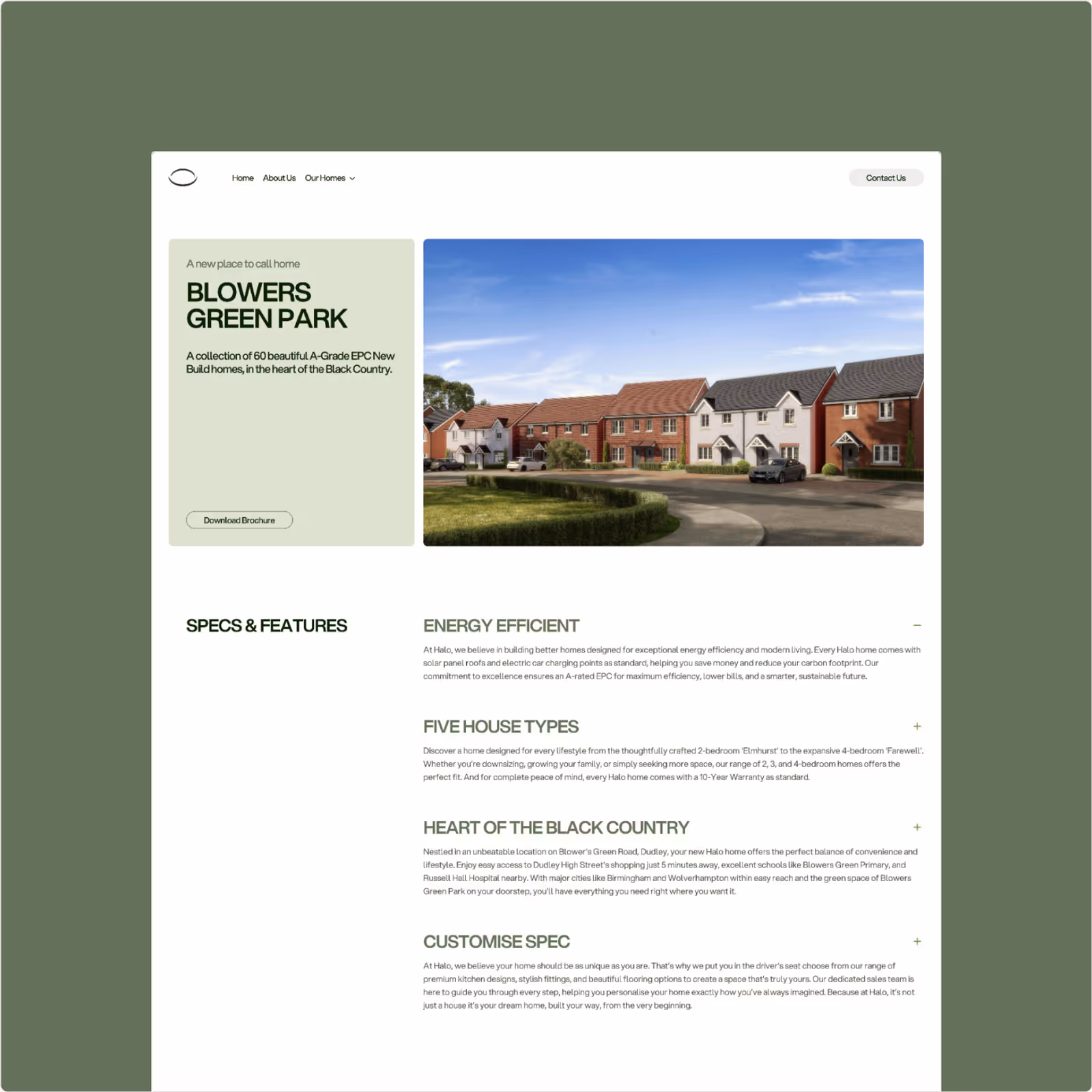 One of the website pages for Halo Living.