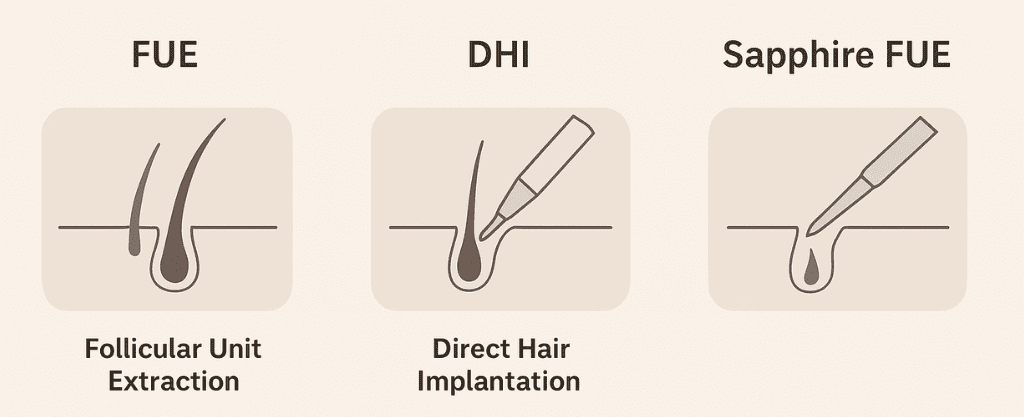 FUE, DHI, and Sapphire FUE