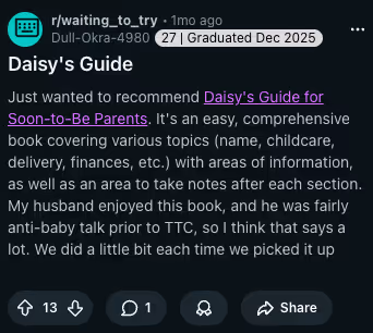 Organic parent recommendation screenshot