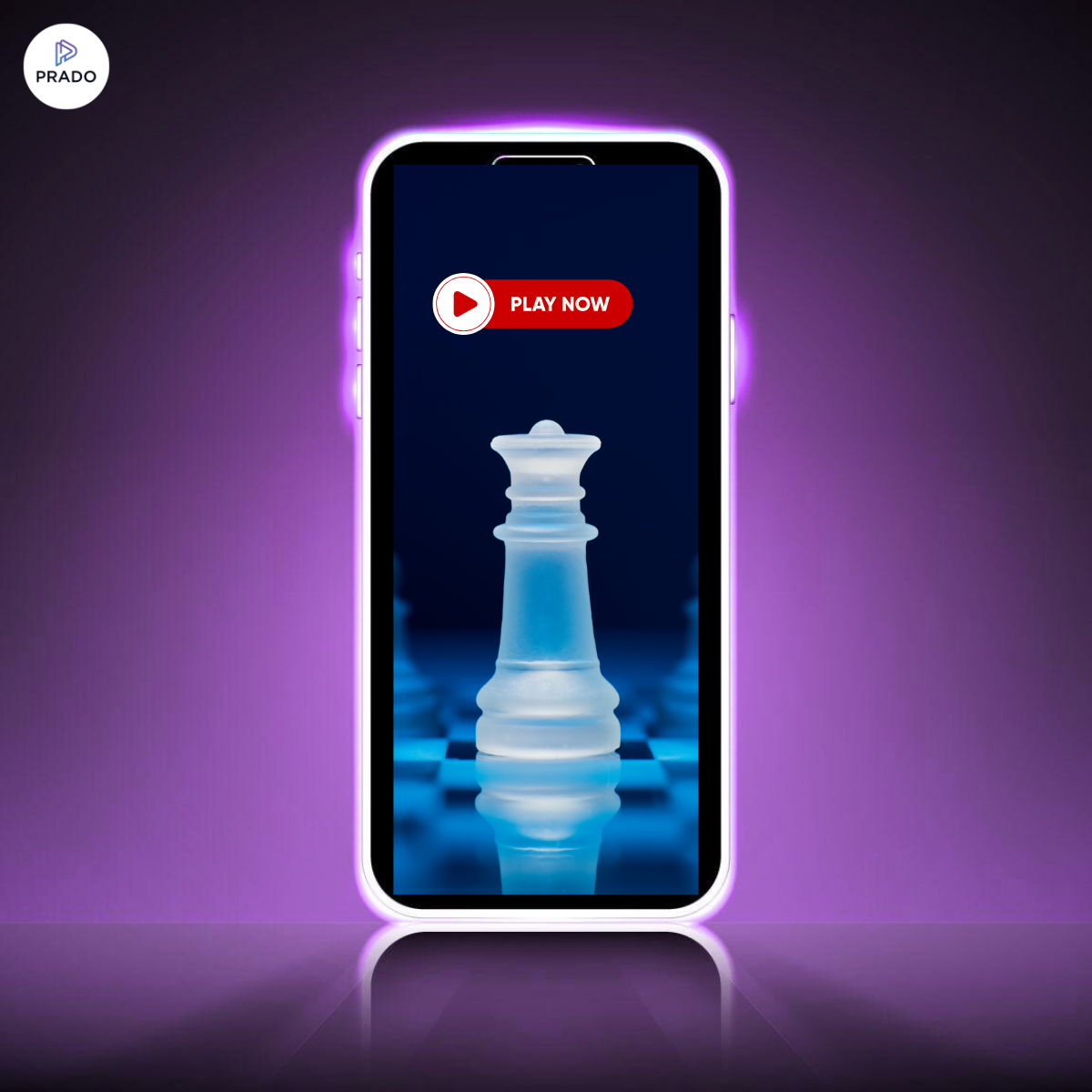 Image of chess game on mobile phone with 'play now' button