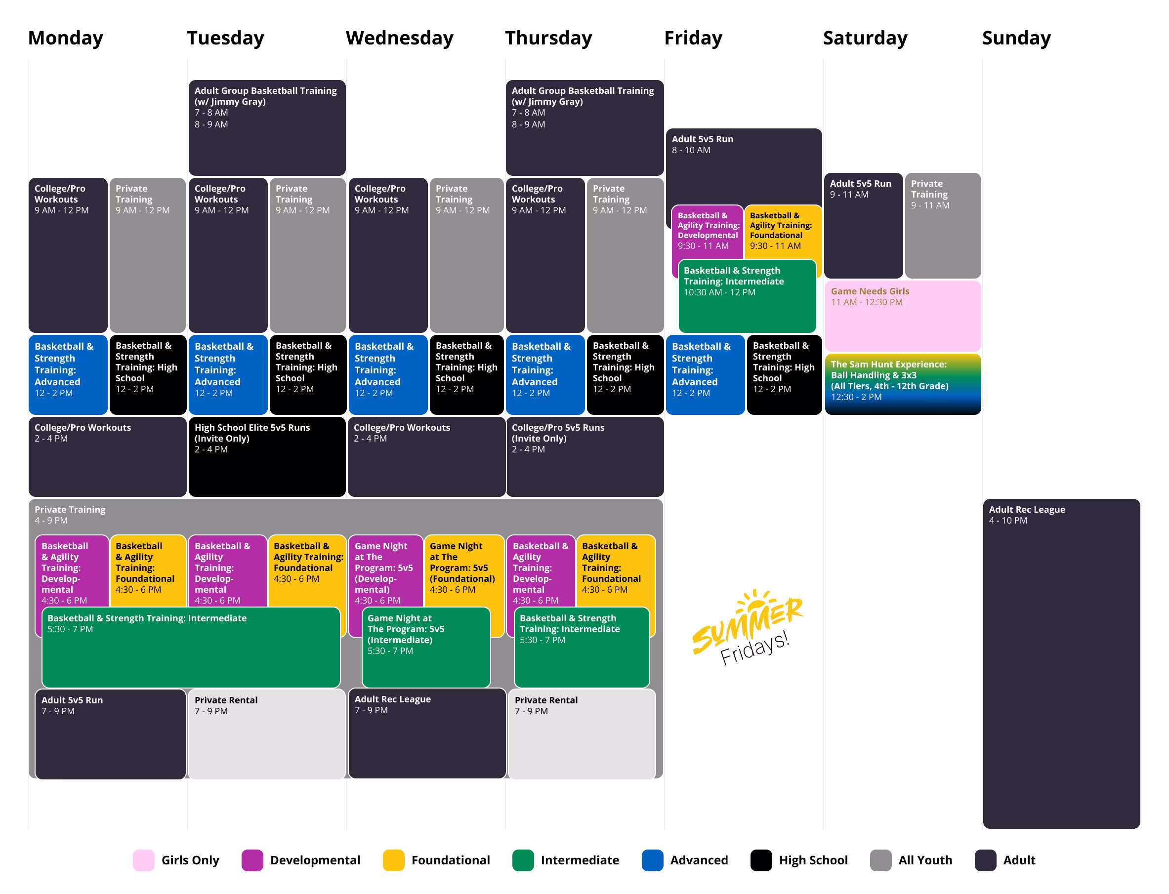 Class Schedule at The Program NYC basketball training facility