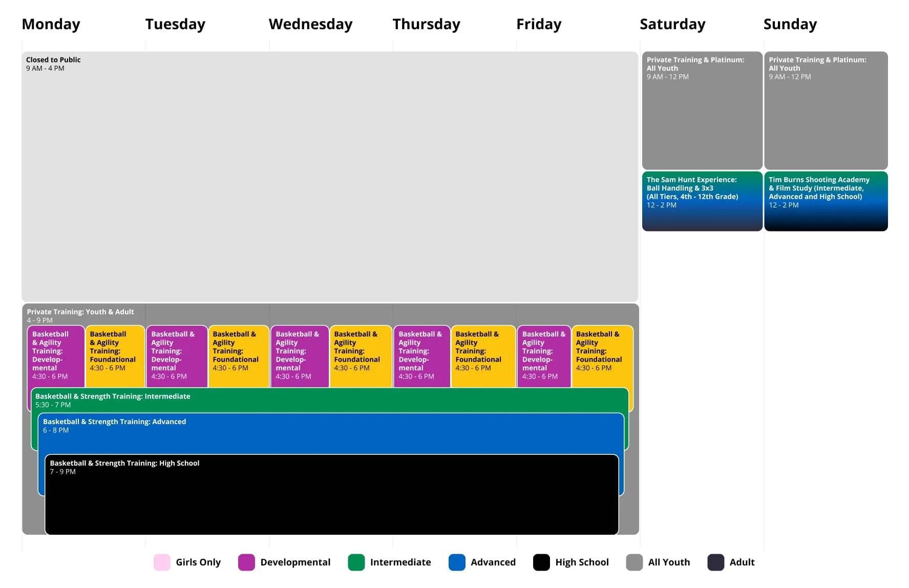Class Schedule at The Program NYC basketball training facility