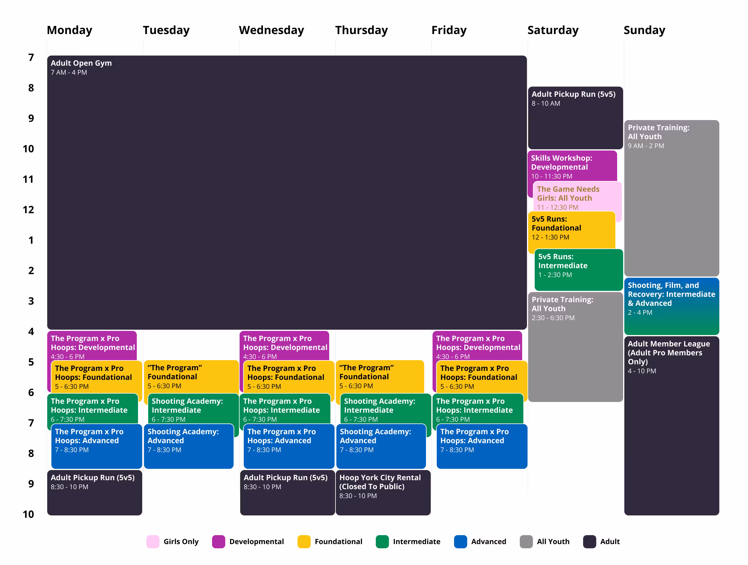 Class Schedule at The Program NYC basketball training facility