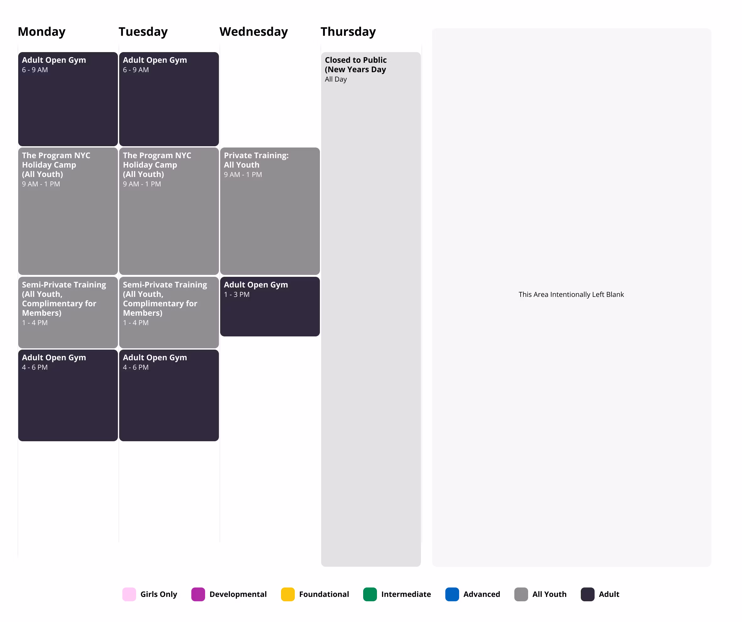 Class Schedule at The Program NYC basketball training facility