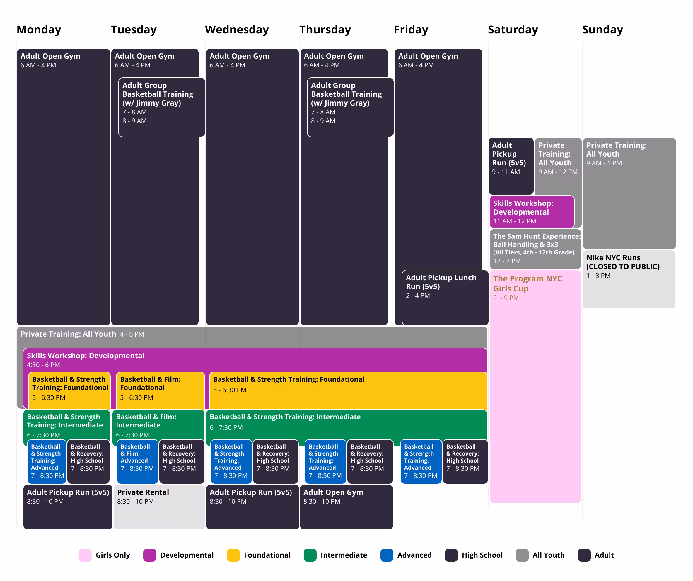 Class Schedule at The Program NYC basketball training facility