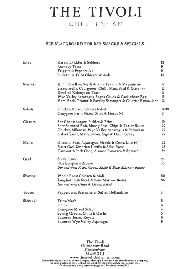 Sample A La Carte Menu