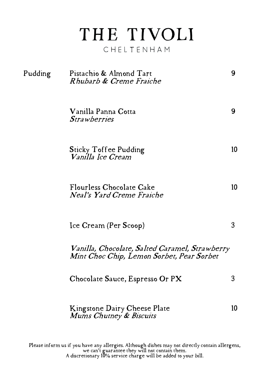 Pudding Menu