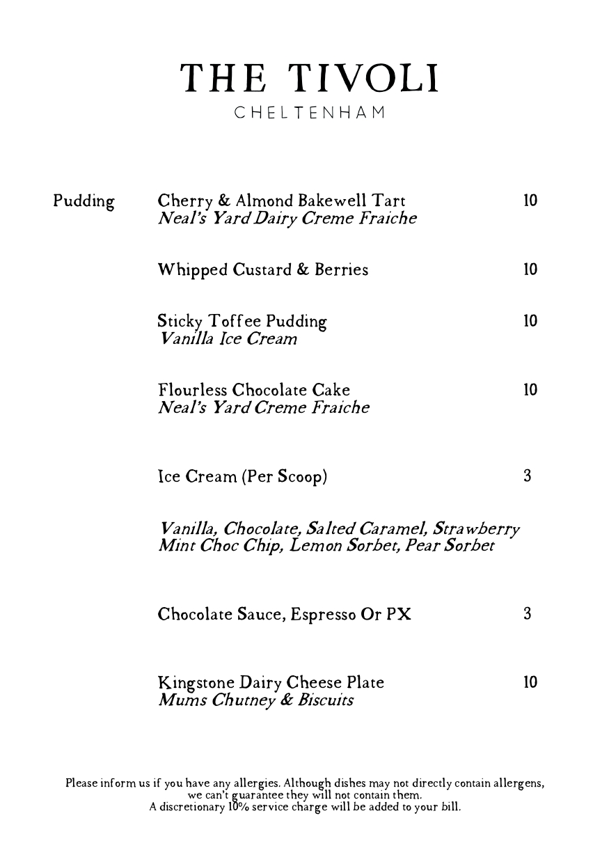 Pudding Menu