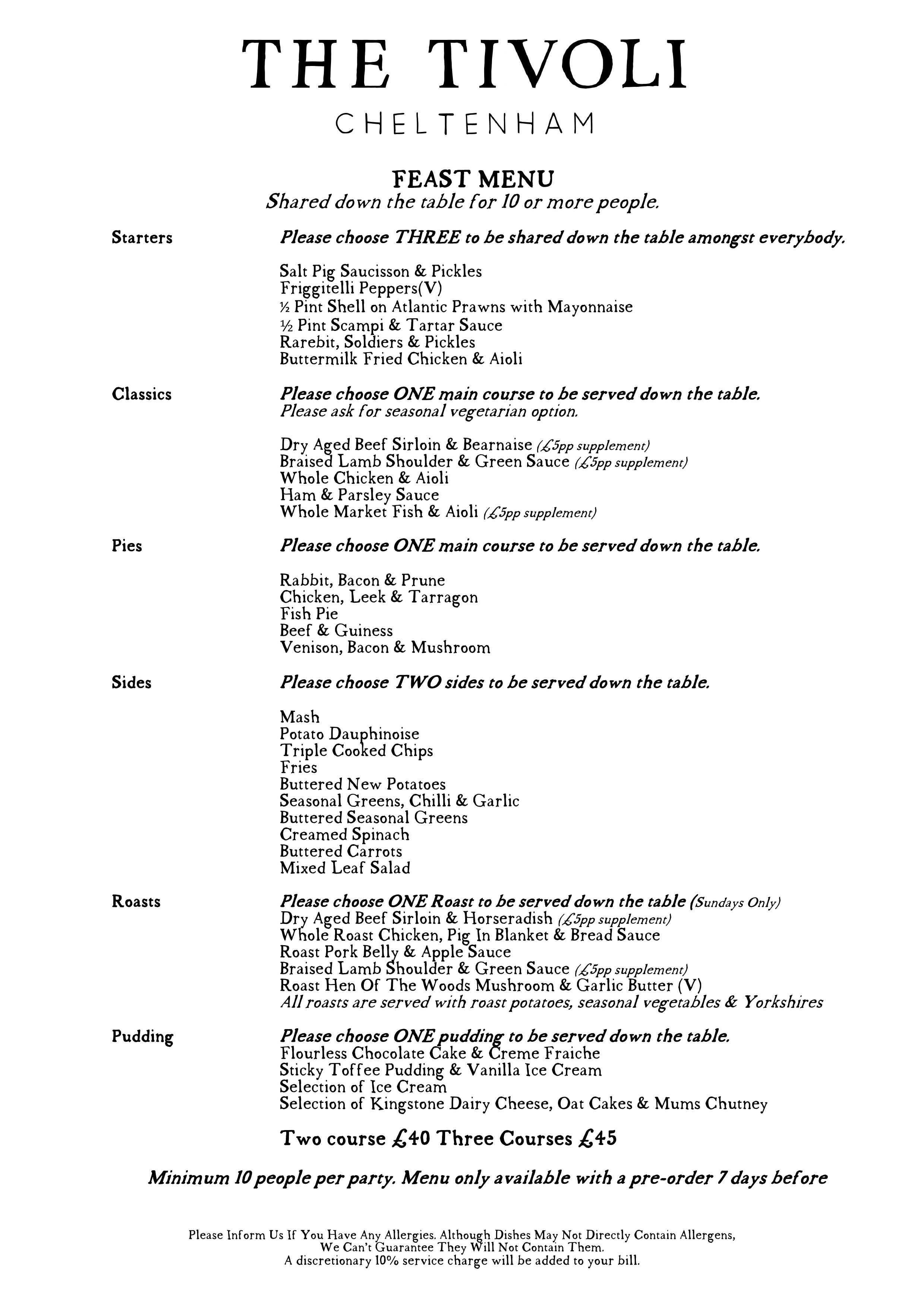 Feast Menu