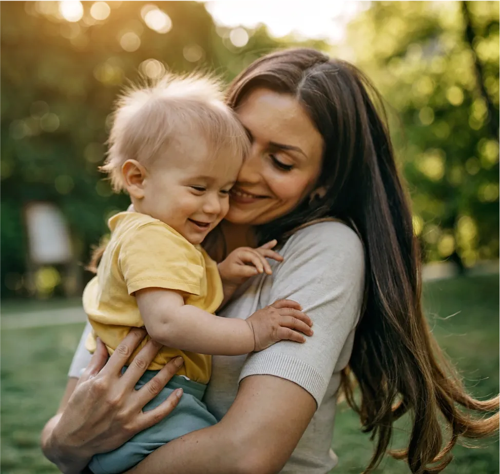 Woman snuggling a baby