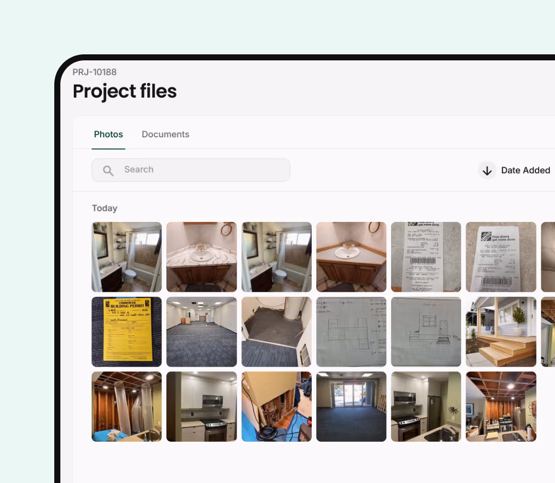 A screen shot of the project files page on a tablet.