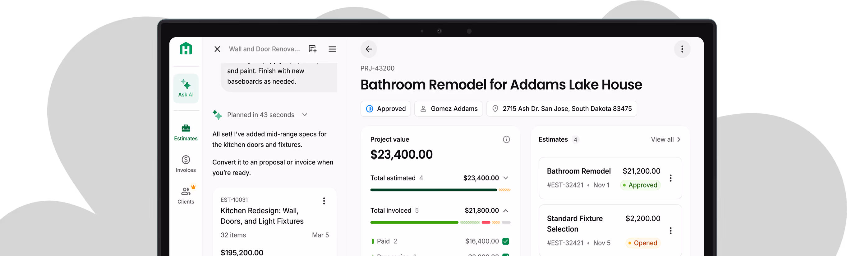 A computer screen showing a dashboard of a home.