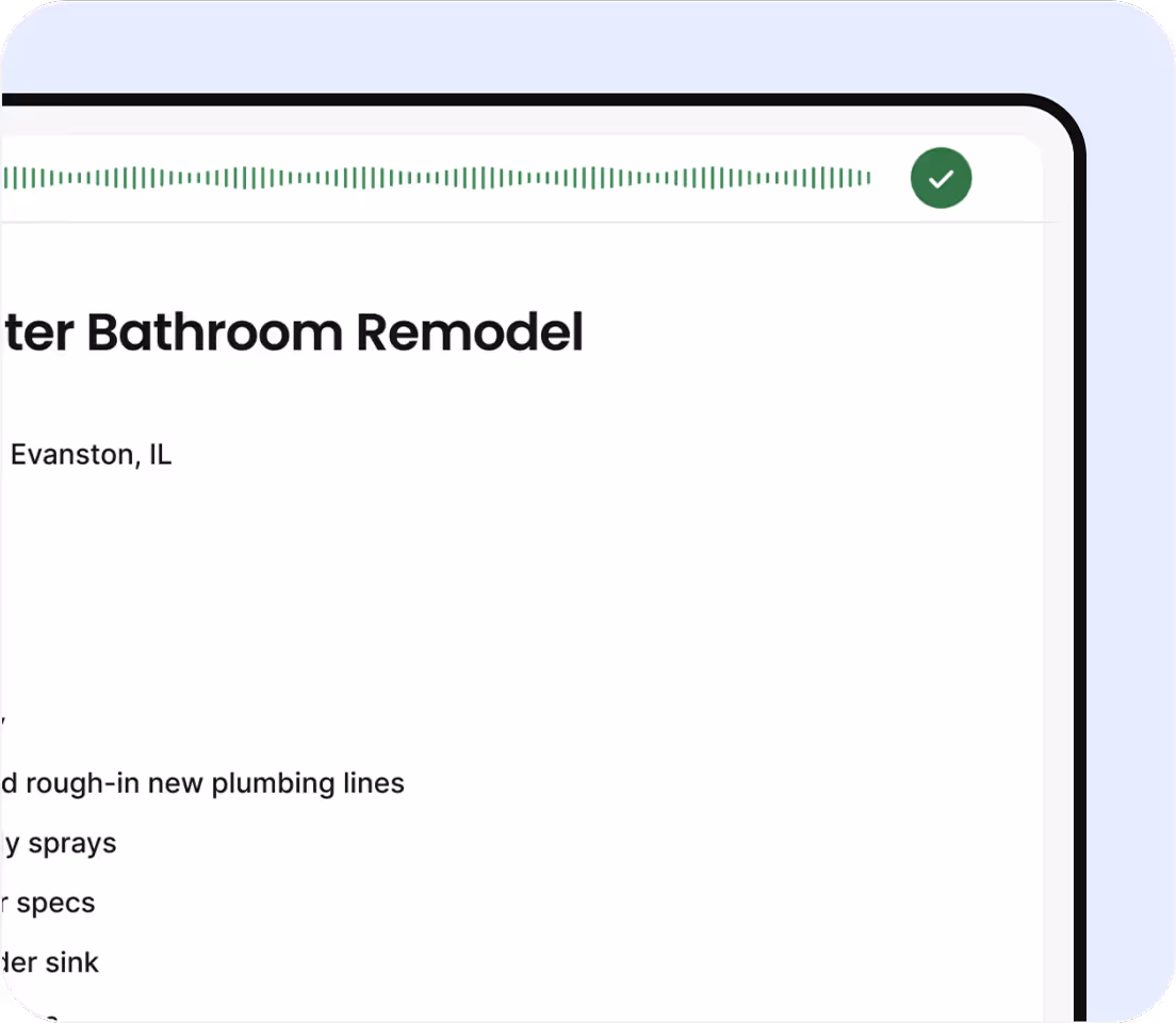 A bath room remodel page with a green check mark.