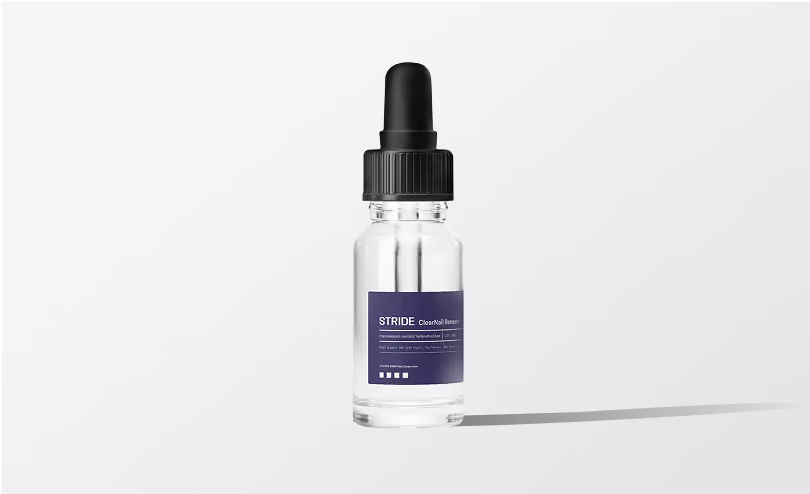 On a white background are white tablets, a blue-colored box, and the STRIDE medication.