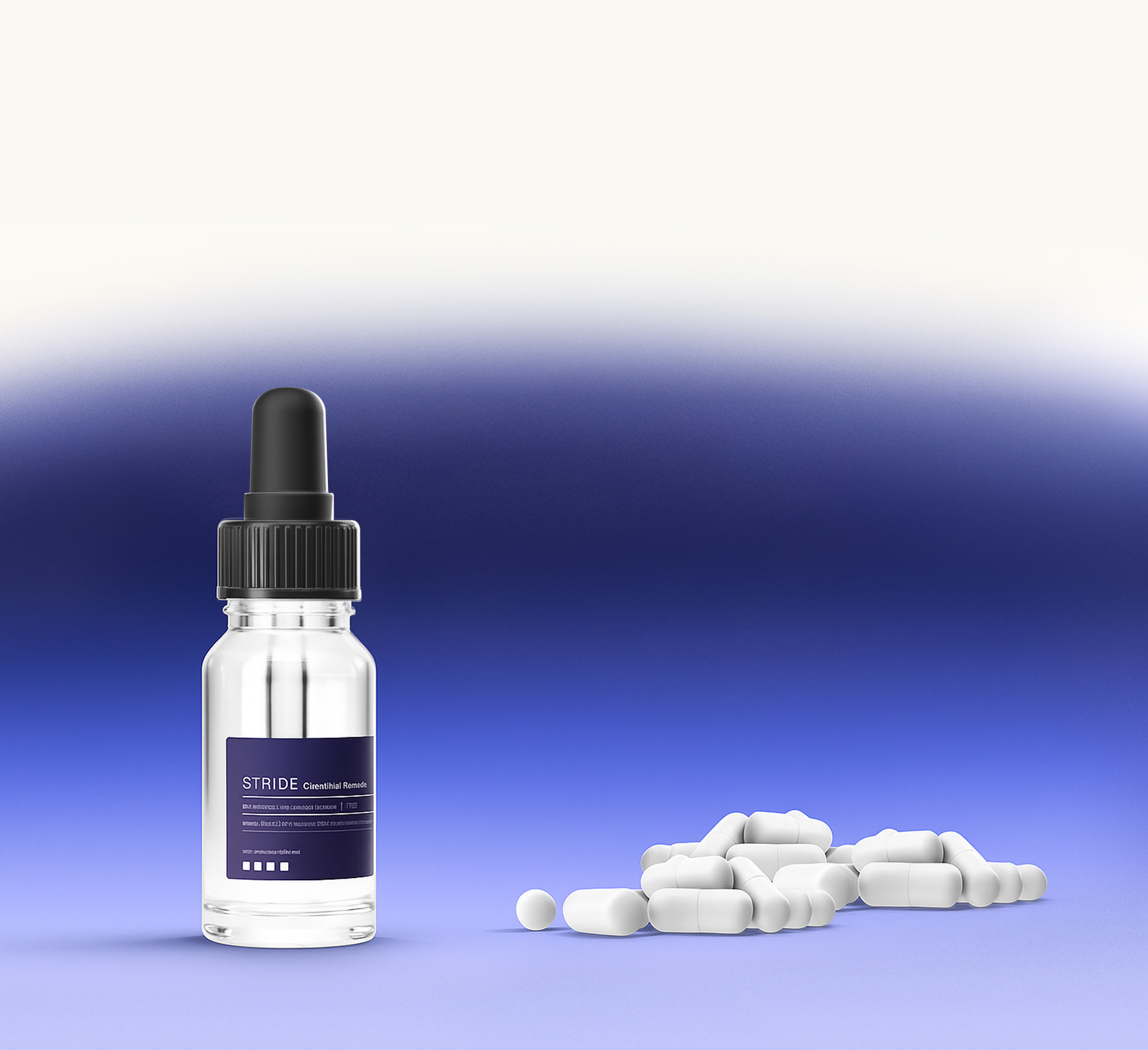 A pipette with a black cap with clear liquid on a blue background.