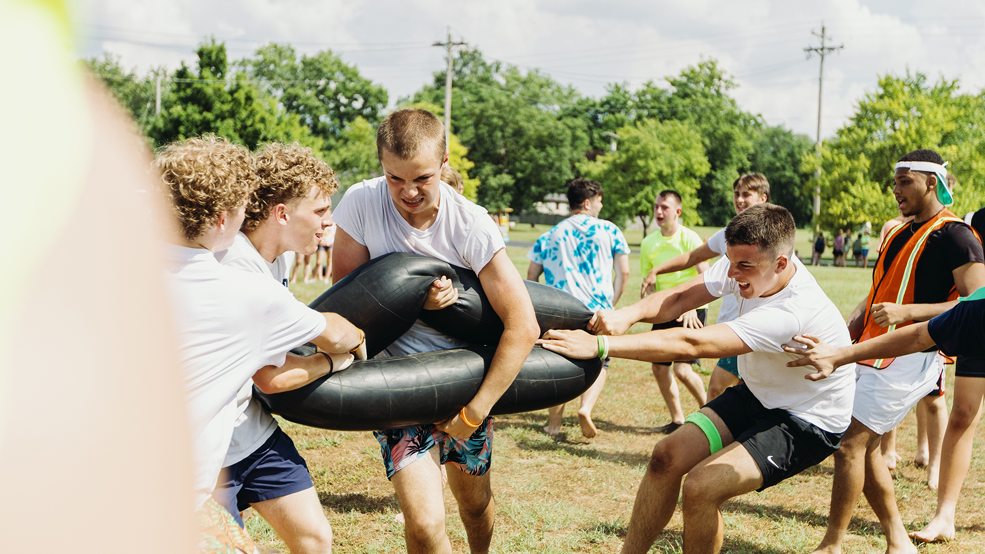Students playing game at camp