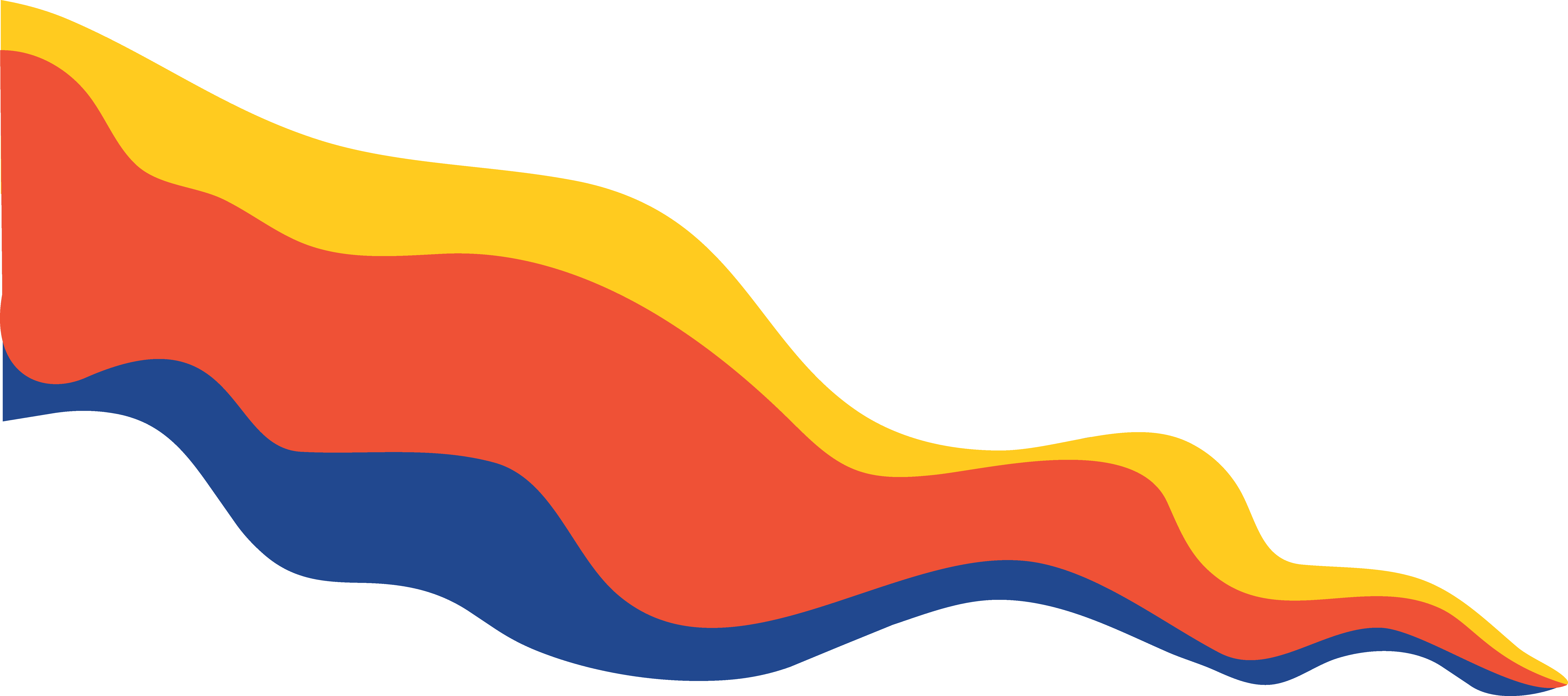 A red, yellow and blue wave with a yellow stripe.