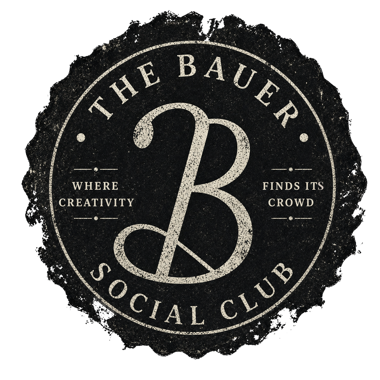 The Bauer Social Club logo with a large stylized B and text about creativity and crowd.